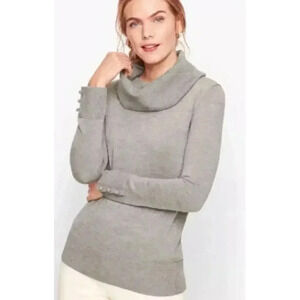 Talbots Women's Sz‎ L Cowl Neck Glitter Metallic Merino Wool Sweater Grey Silver